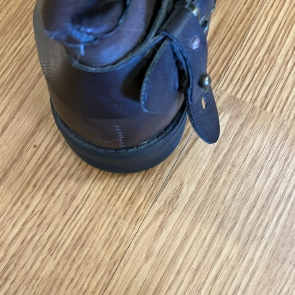 Ruff Hewn Womens Ankle Boots Sz 8 Brown Faux Leather Side zipper Buckle Accents